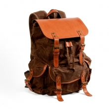 Hot selling low price retro design brown canvas leather school bag outdoor backpack for men