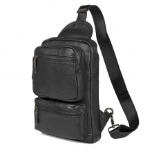 Good quality fashion men outdoor cross body bag black grain leather chest bag for men