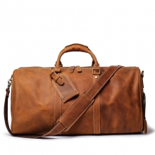 Wholesales price vintage brown genuine leather tavel bag real leather duffel bag with shoes space