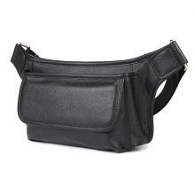 Amazon hot selling black 100% pure leather waist bag genuine leather fanny pack for men