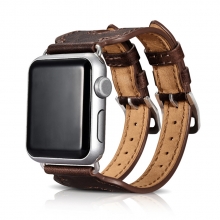 Latest design wholesale price 38mm 42mm double straps coffee leather apple watch strap
