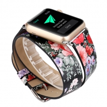 2018 spring style flowers printing 38mm 42mm leather strap for apple watch