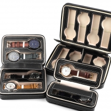 Custom logo PU leather zipper watch travel case leather watchs box for collection