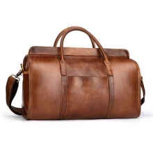 Manufacturer price good quality brown top grain leather duffle bag for business traveling