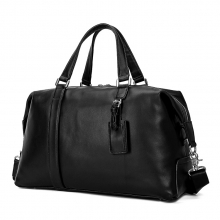 Custom design high quality black nappa leather travel bag genuine leather duffle bag for men