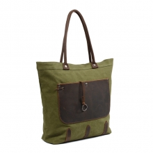 Fashion design cheap price 16 Oz canvas leather shoulder handbag tote bag for women