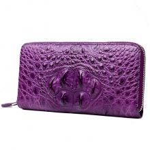 Luxury zipper design good quality purple alligator skin leather wallet for women