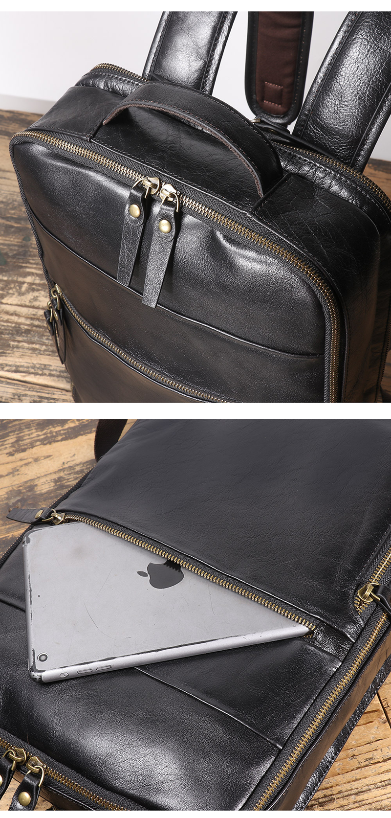 Sleek Vintage Black Leather Backpack for Stylish Men