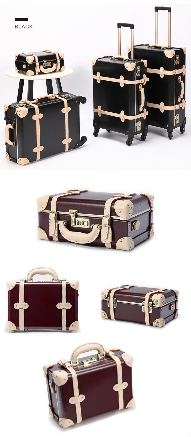 Good Quality Genuine Leather Trolley Case Travel Bag Luggage with Wheels
