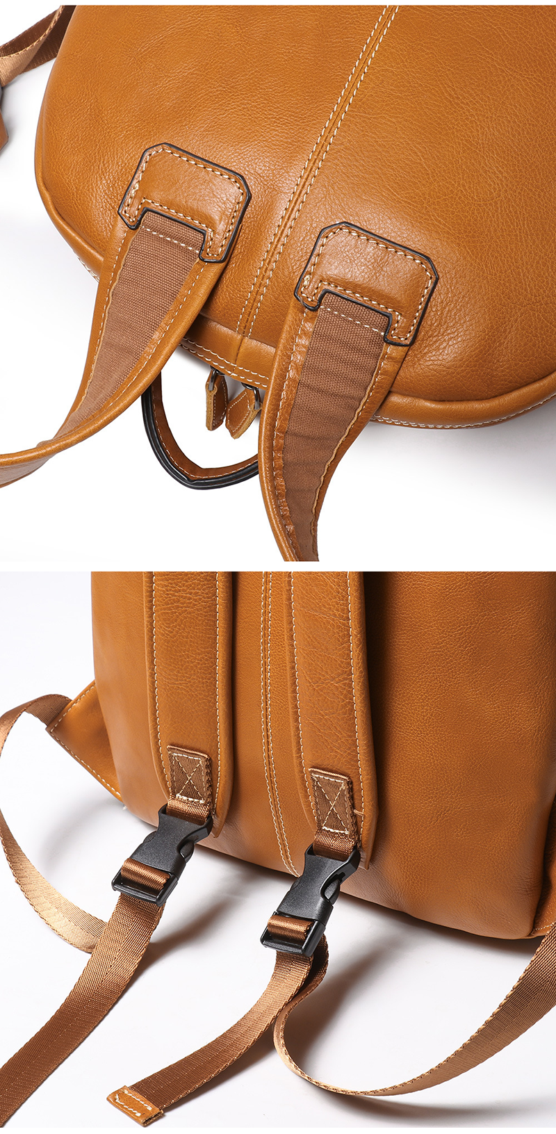 Ergonomic Fashionable Tan Leather Backpack for Daily Travel and Work