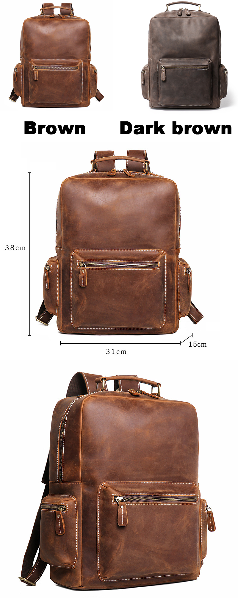 Premium Leather Durable Stylish Multifunctional Bag Laptop Backpack for Travel Work