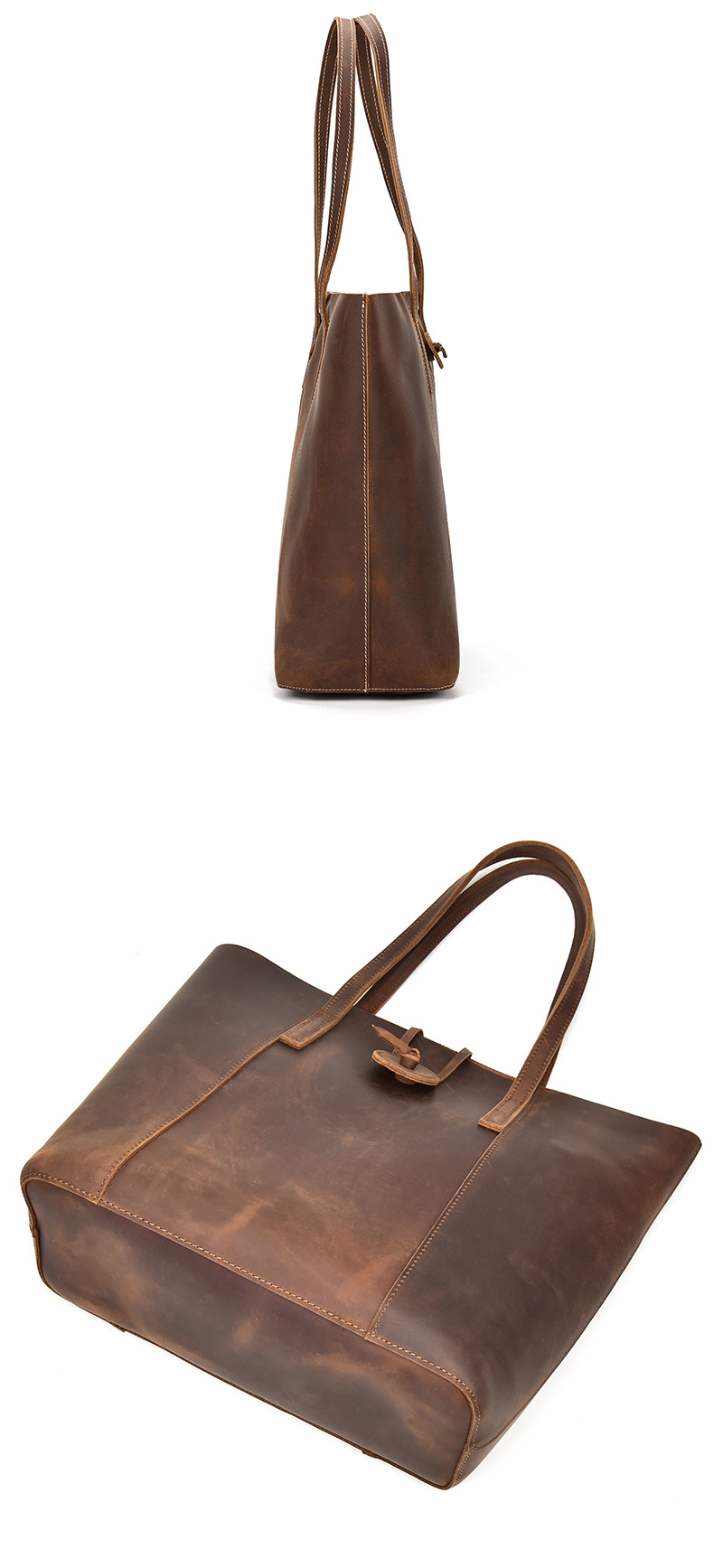 Vintage Genuine Leather City Tote Bag Large Shoulder Purse for Women