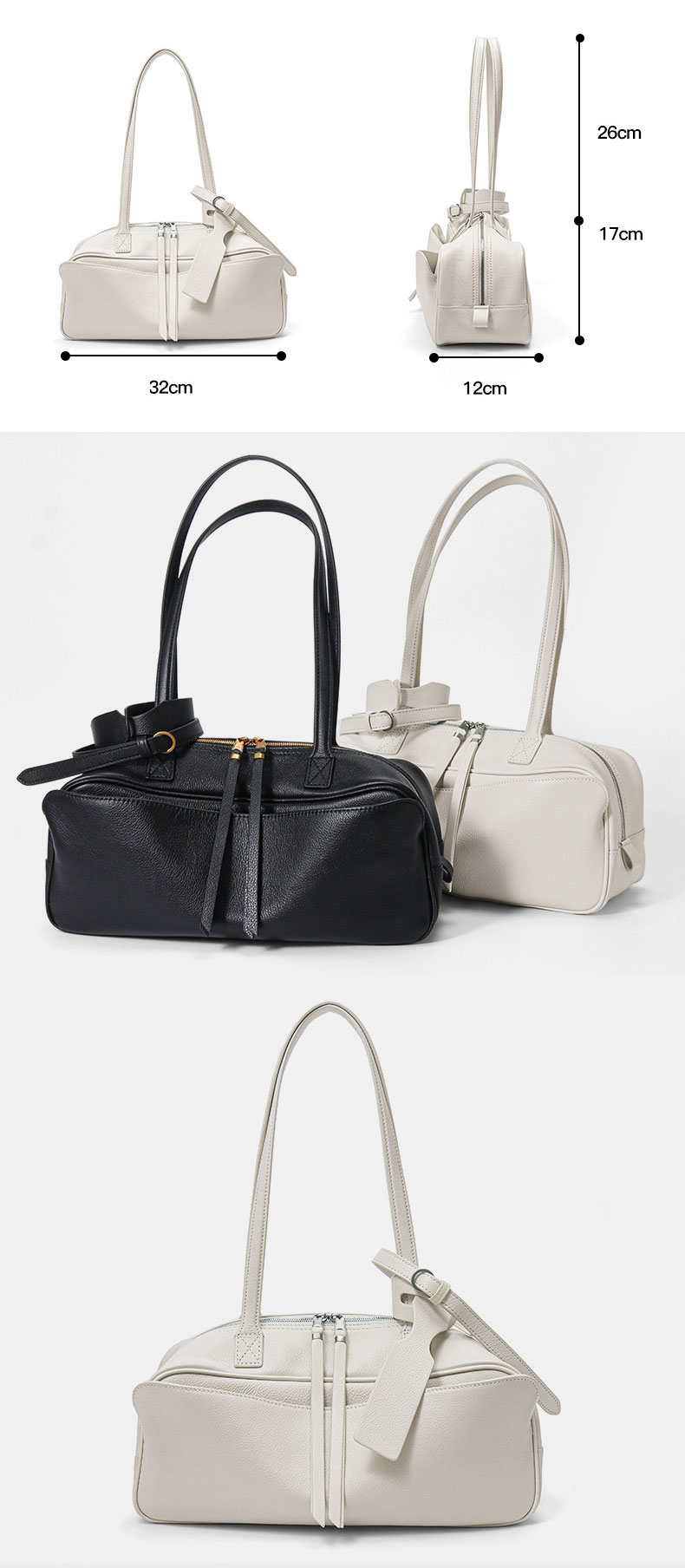 Elegant Bowling Design Genuine Leather Women's Shoulder Bag