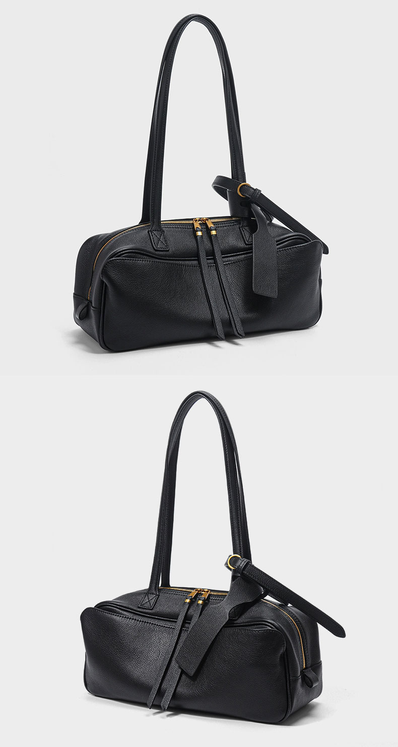 Elegant Bowling Design Genuine Leather Women's Shoulder Bag