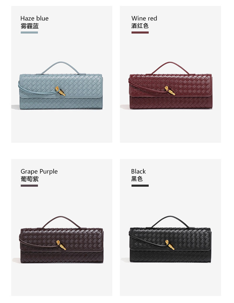 Elegant Woven PU Long Clutch Bag with Shoulder Strap for Women