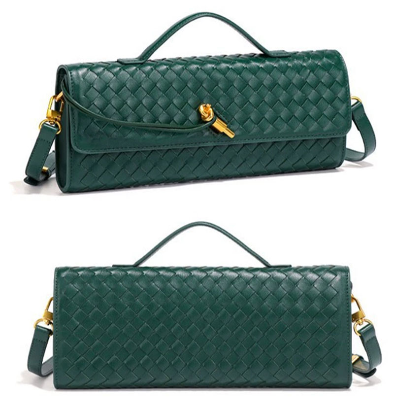 Elegant Woven PU Long Clutch Bag with Shoulder Strap for Women
