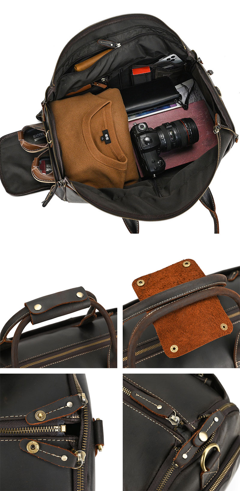  Premium Crazy Horse Leather Weekender Garment Bag Duffel Bag for Men  