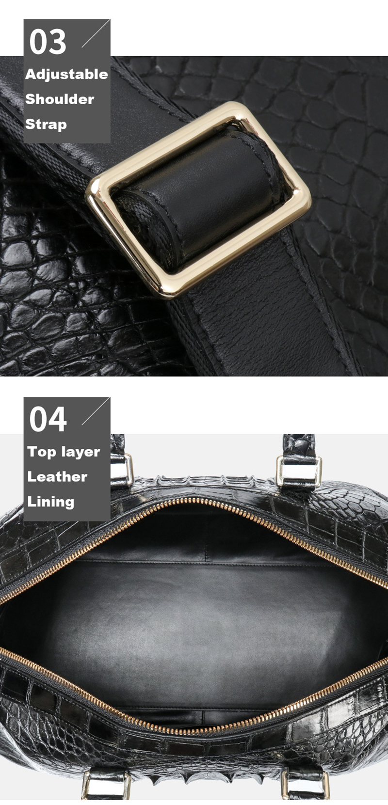 Premium Black Crocodile Leather Travel Bag for Stylish Men