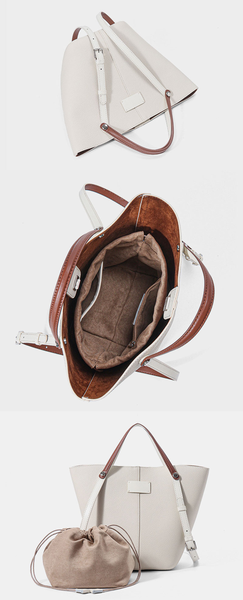 Premium Custom Leather Bucket Tote Bag with Adjustable Shoulder Strap