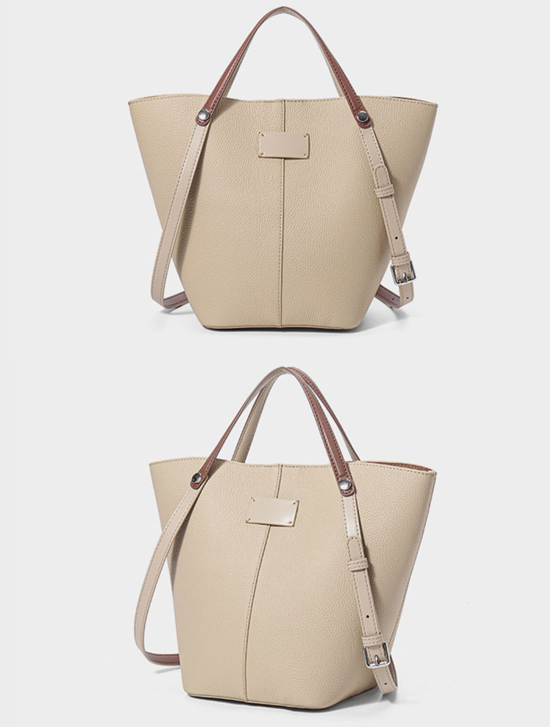 Premium Custom Leather Bucket Tote Bag with Adjustable Shoulder Strap