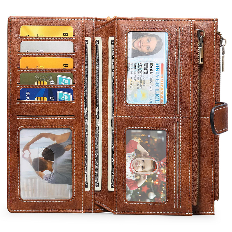 Stylish RFID-Blocking Leather Zippered Cash Wallet for Women
