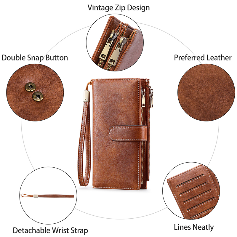 Stylish RFID-Blocking Leather Zippered Cash Wallet for Women