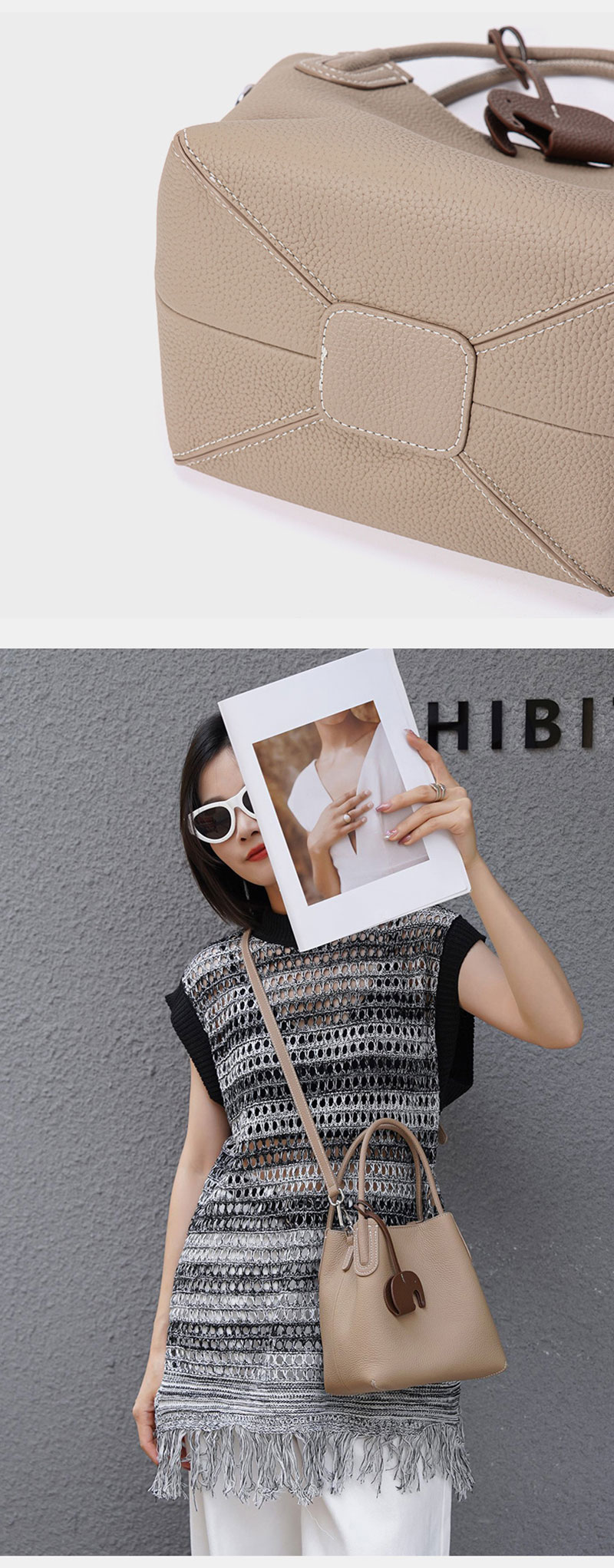 Stylish Premium Leather Bucket Tote Bag with Adjustable Shoulder Strap