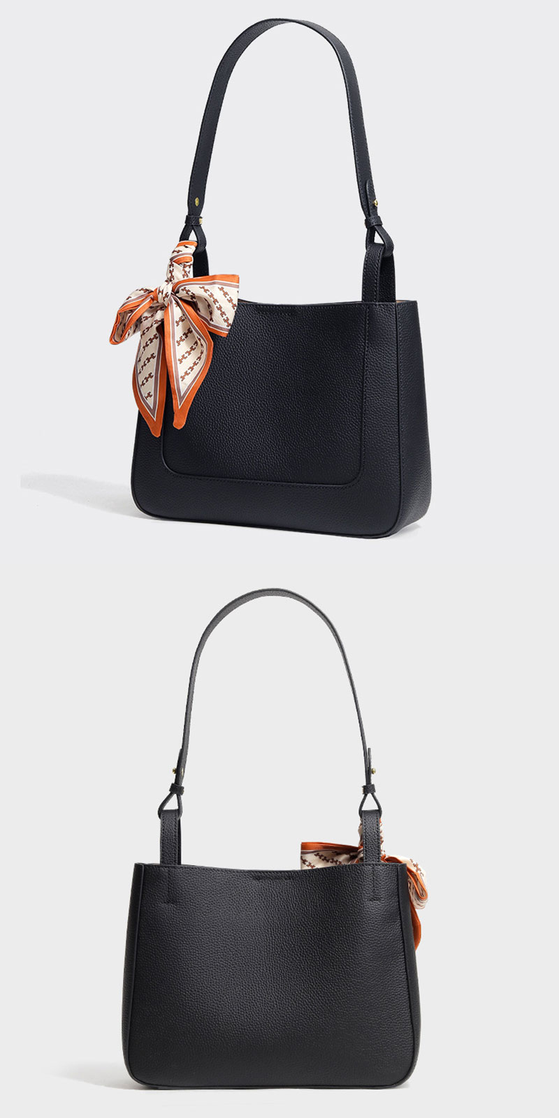 Wholesale Price Full Grain Leather Tote Bag Women Purse with Silk Scarf