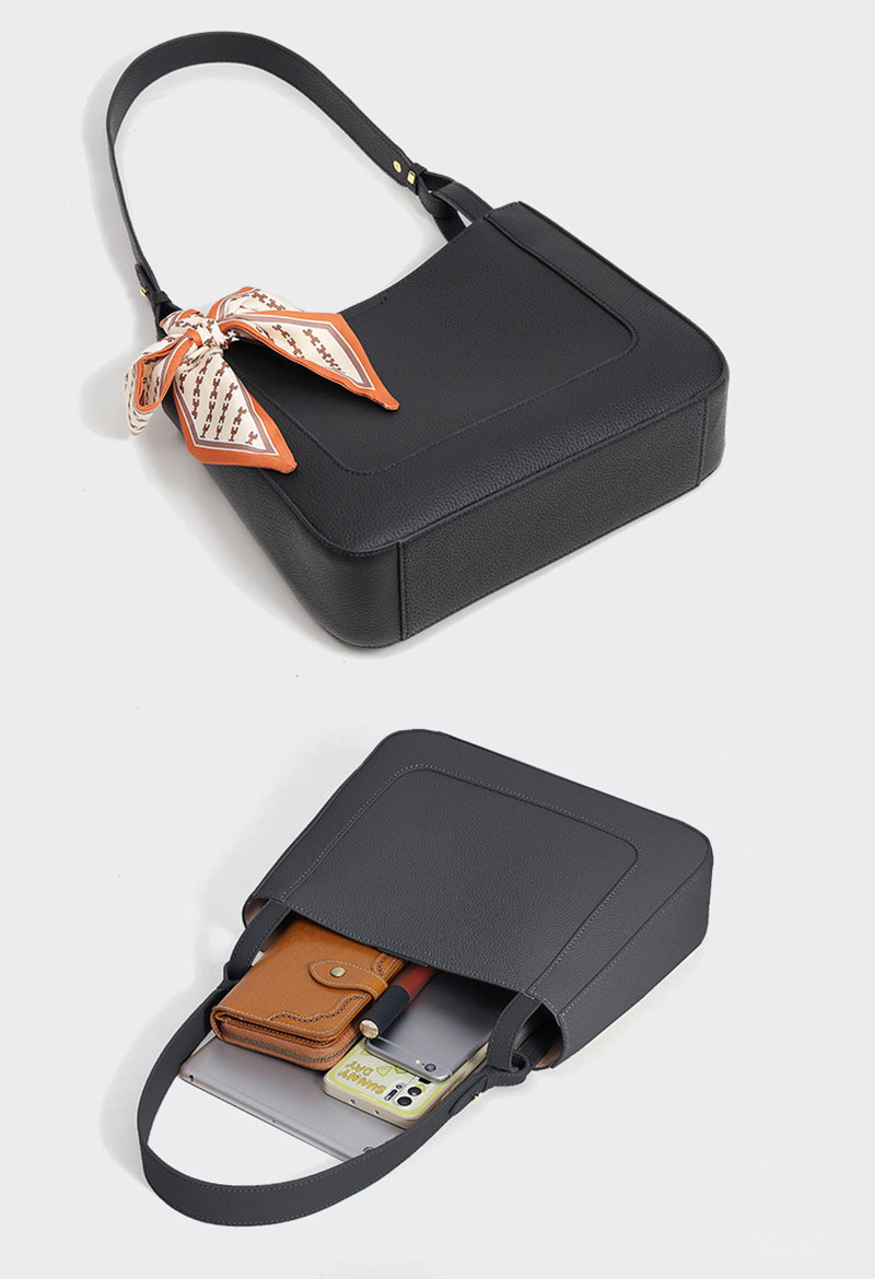 Wholesale Price Full Grain Leather Tote Bag Women Purse with Silk Scarf