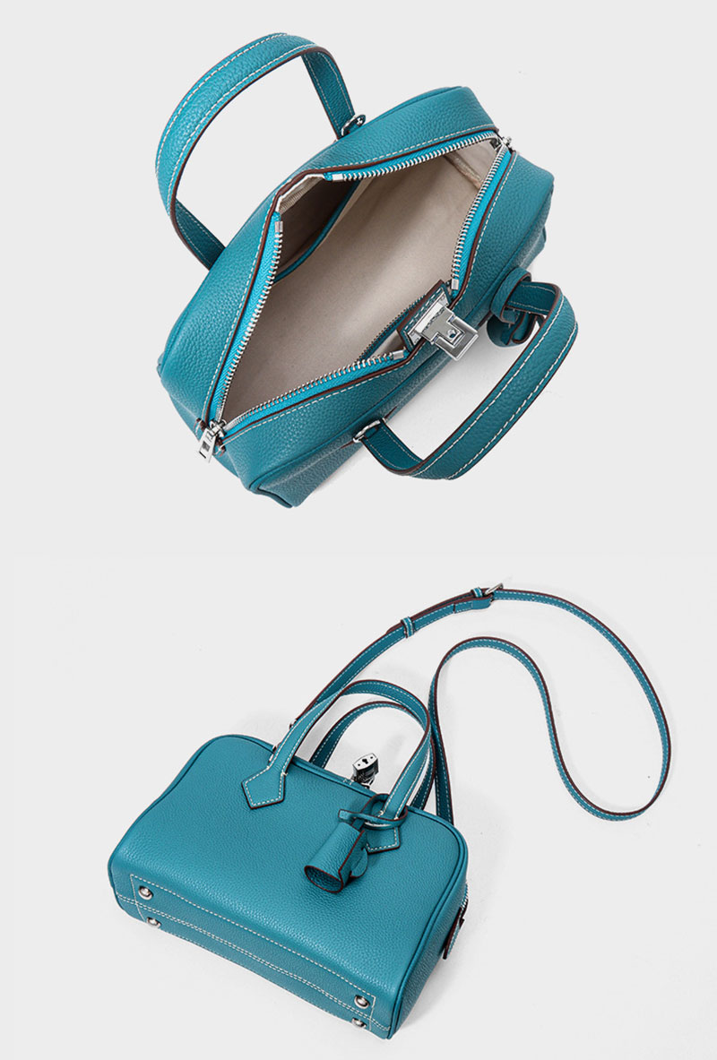 Elegant Peacock Green Leather Shoulder Bag with Adjustable Crossbody Strap