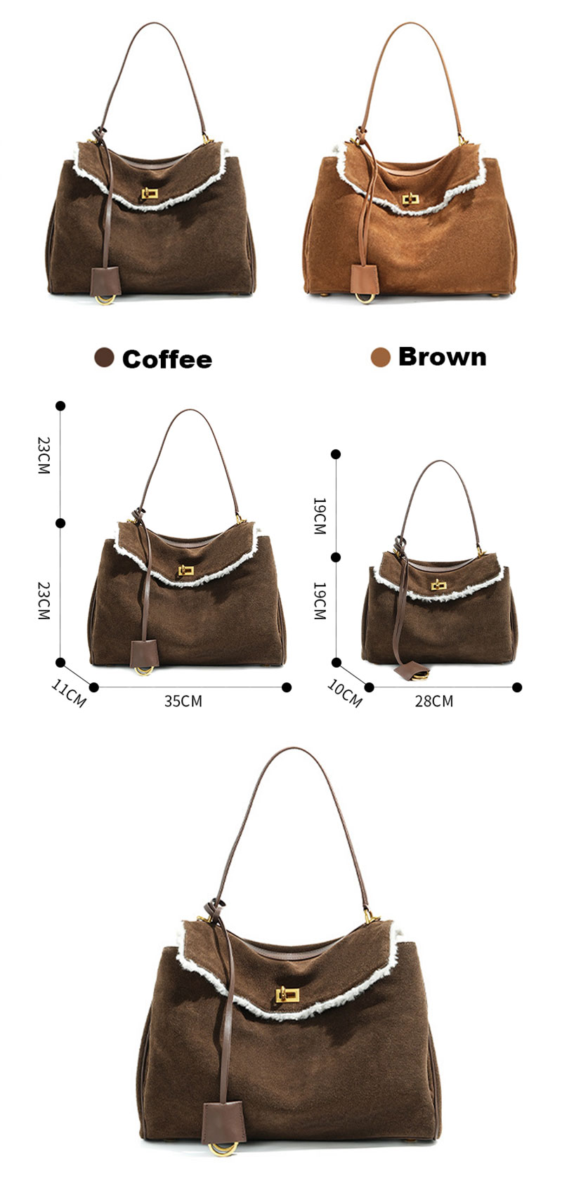 Stylish Winter Genuine Suede Leather Shoulder Bag for Women