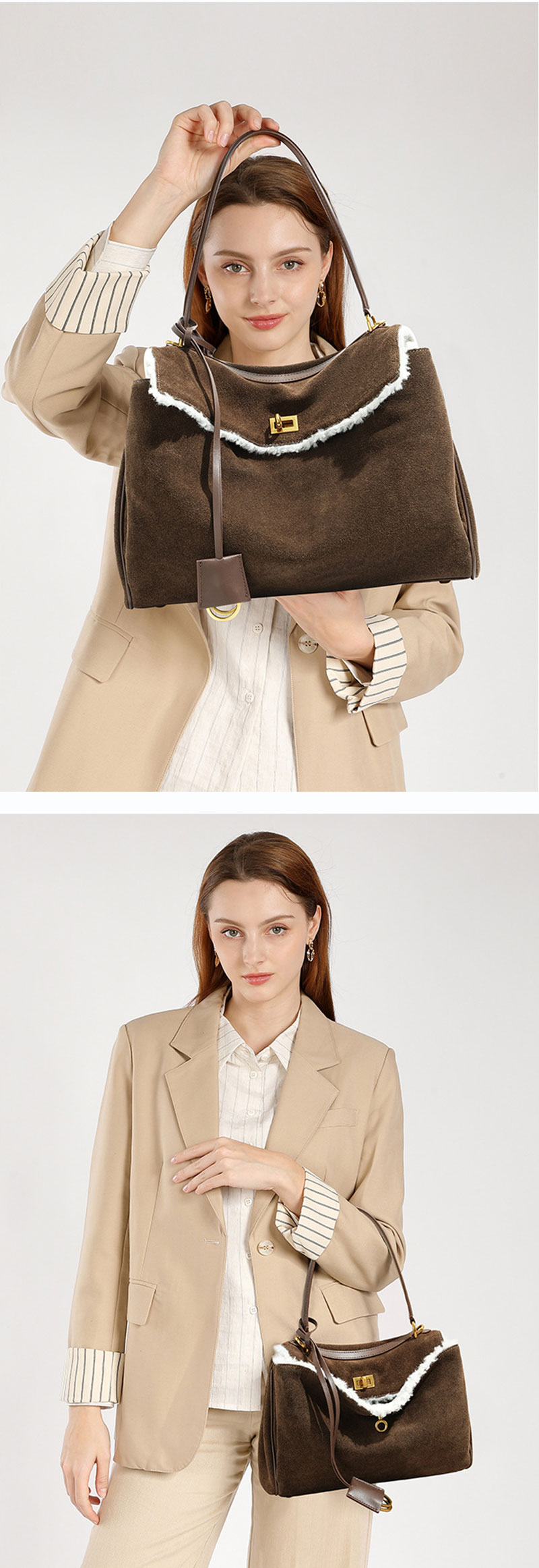 Stylish Winter Genuine Suede Leather Shoulder Bag for Women
