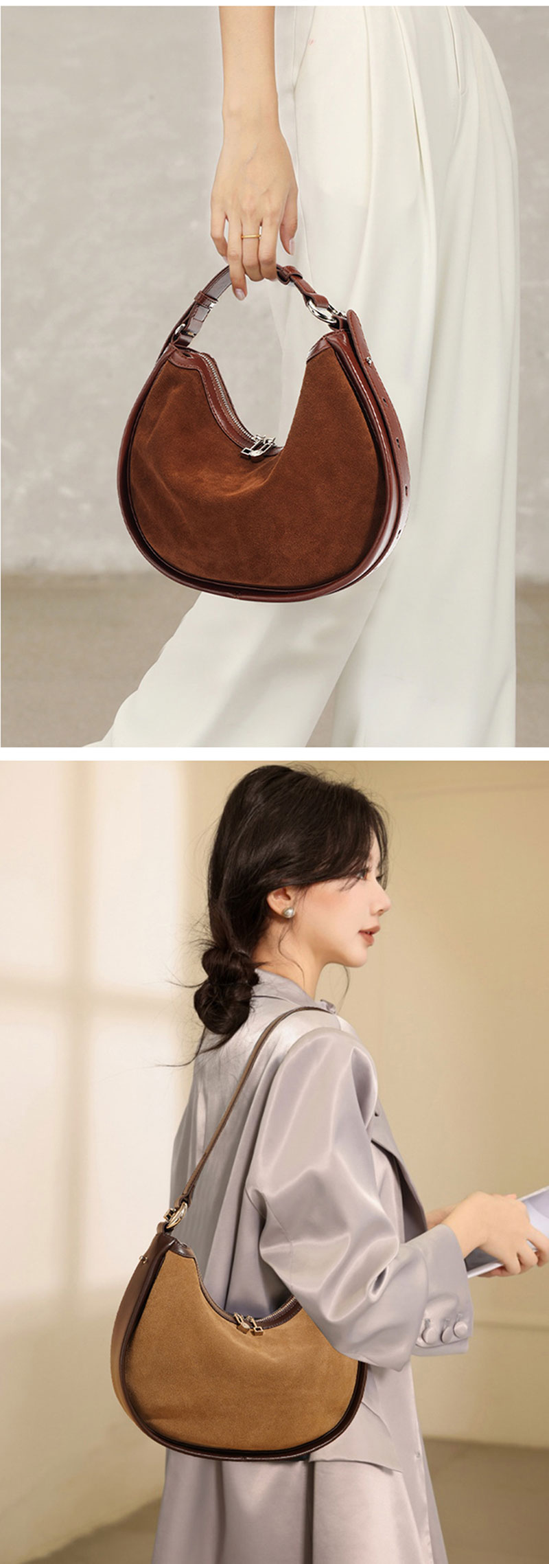Luxury Brown Suede Leather Shoulder Bag for Fashionable Women