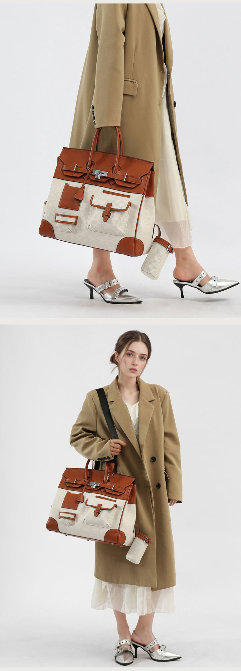 Stylish Designer Berkin PU Leather Canvas Tote Bag for Women