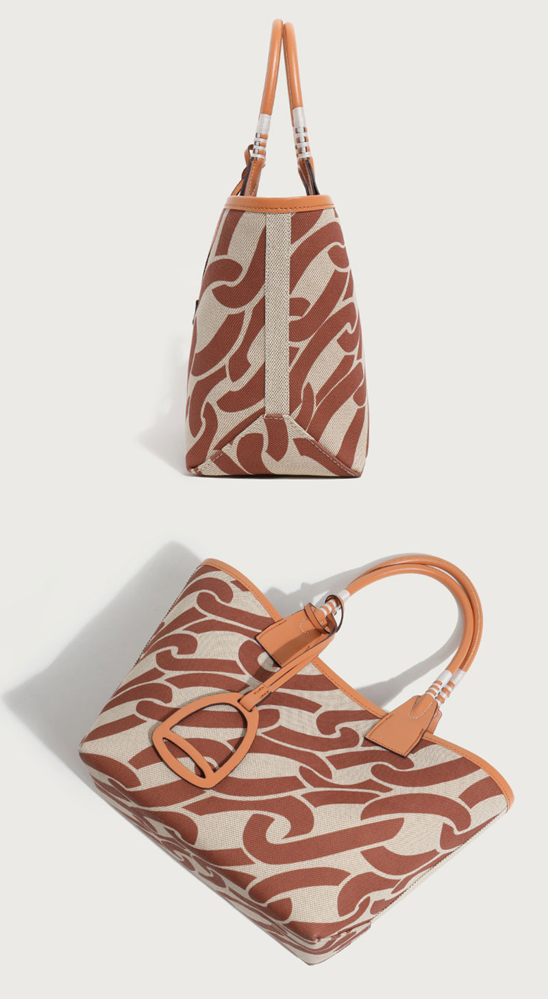 Custom Design Print Canvas Hand Bag PU Leather Tote Bag for Women