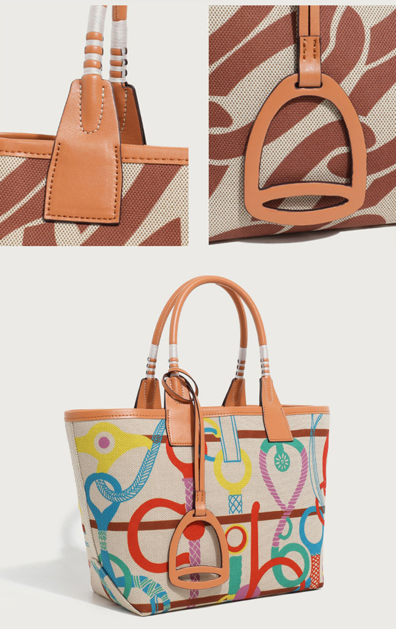 Custom Design Print Canvas Hand Bag PU Leather Tote Bag for Women