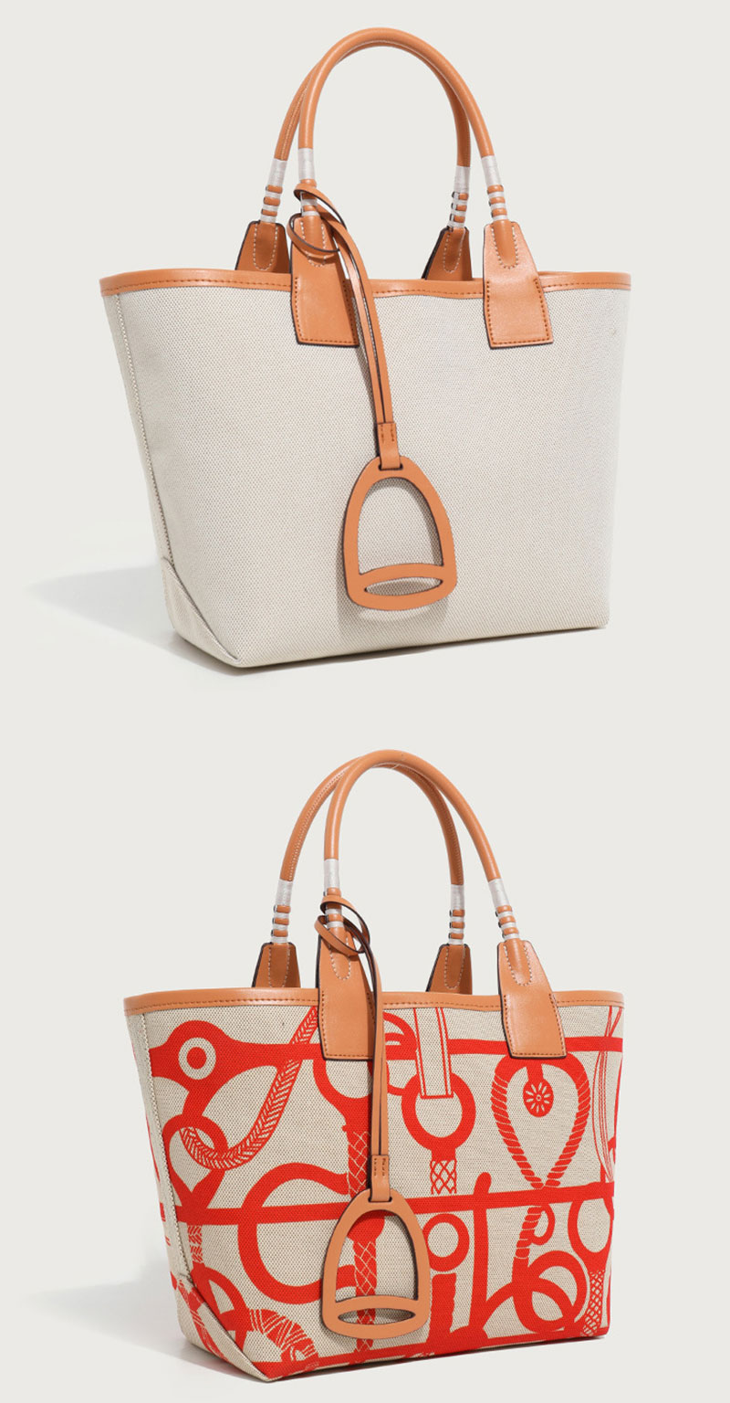 Custom Design Print Canvas Hand Bag PU Leather Tote Bag for Women