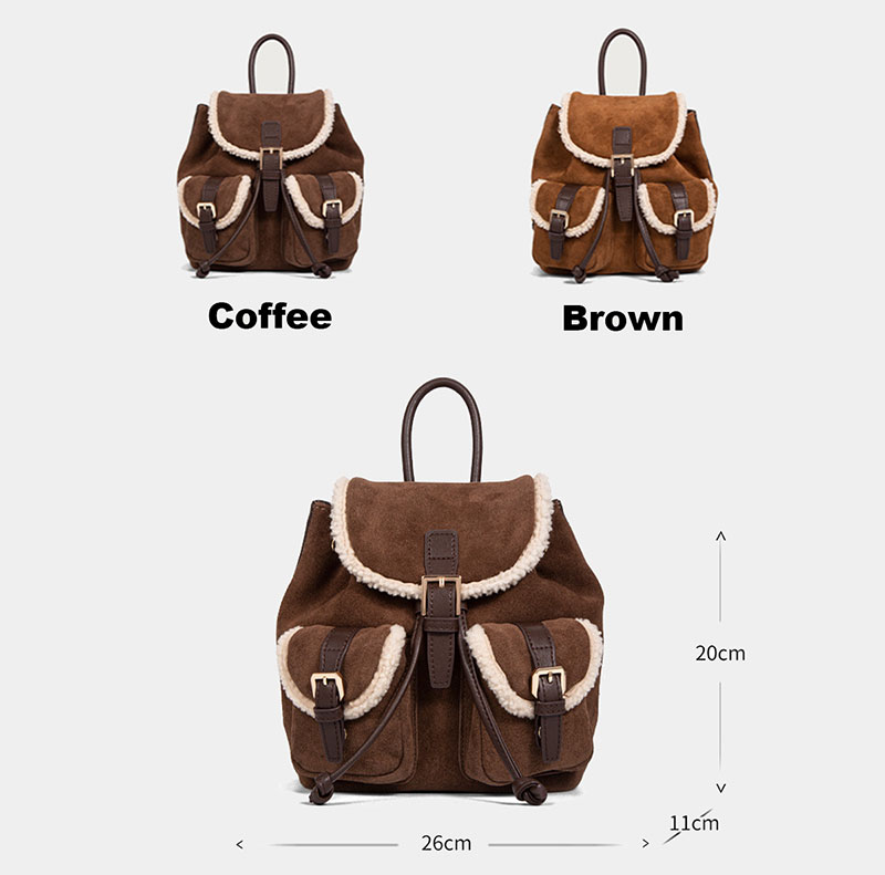Stylish Winter Vintage Brown Suede Leather Backpack for Women