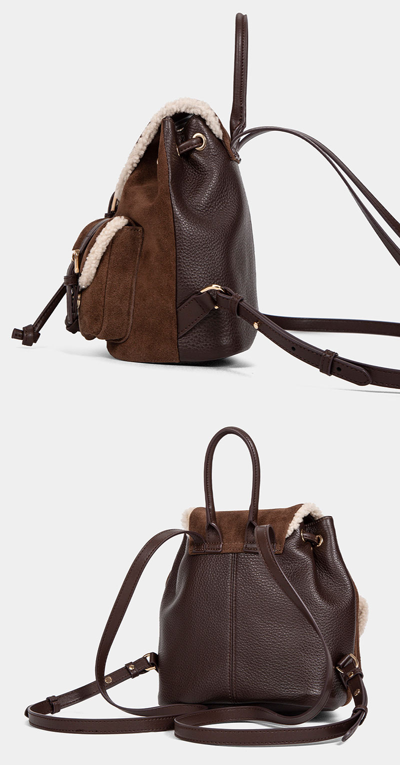 Stylish Winter Vintage Brown Suede Leather Backpack for Women