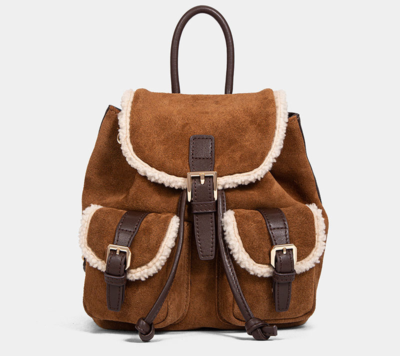 Stylish Winter Vintage Brown Suede Leather Backpack for Women