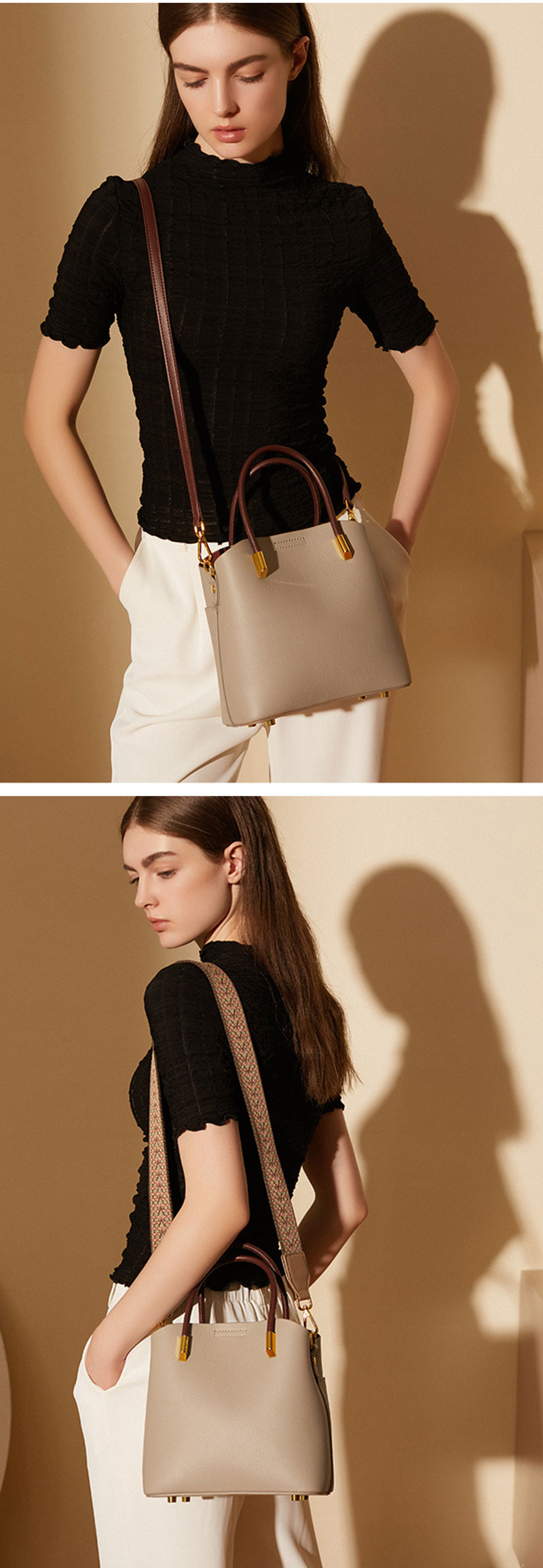 Elegant Designer Genuine Leather Purse Ladies Handbags with Shoulder Straps