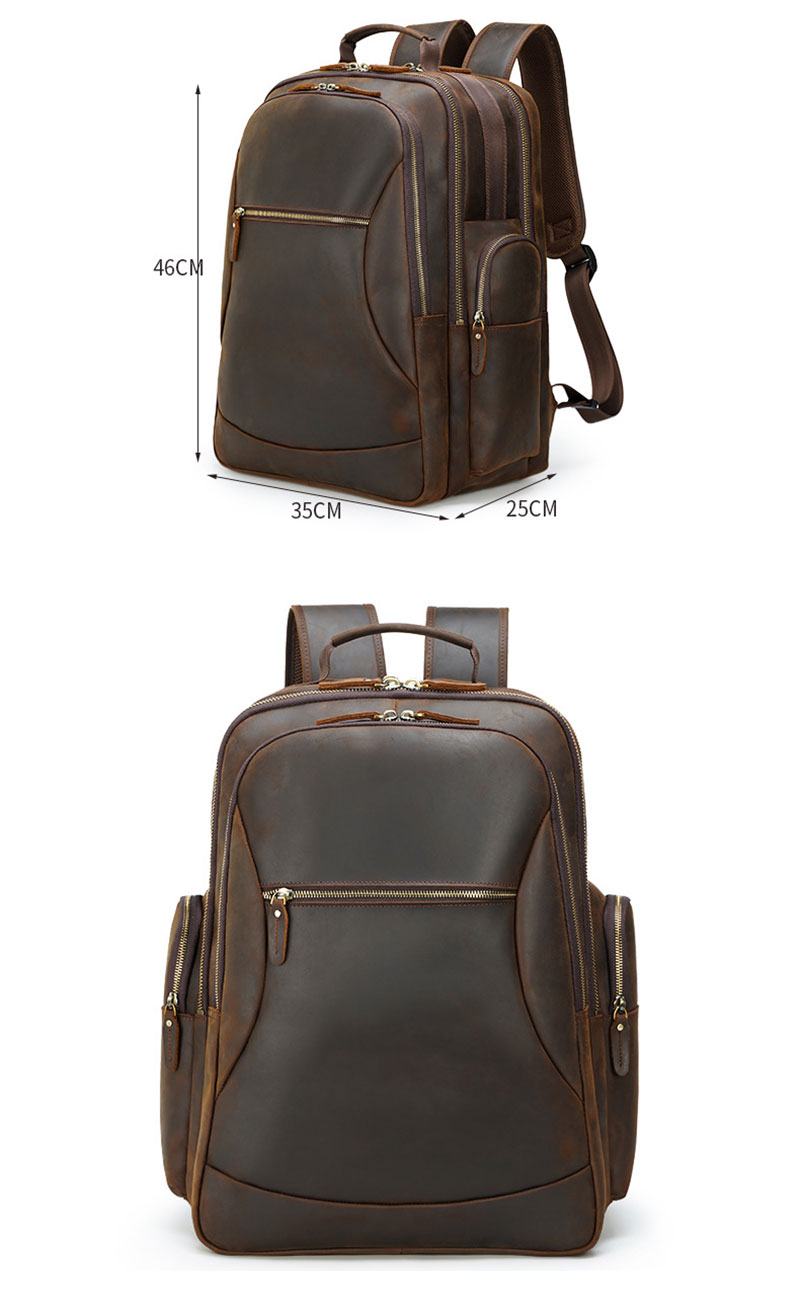 Vintage Brown Full Grain Leather 17 Inches Laptop Backpack for Men