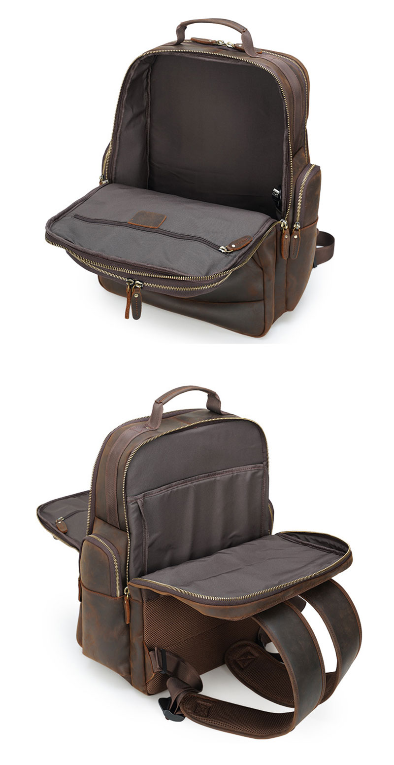 Vintage Brown Full Grain Leather 17 Inches Laptop Backpack for Men