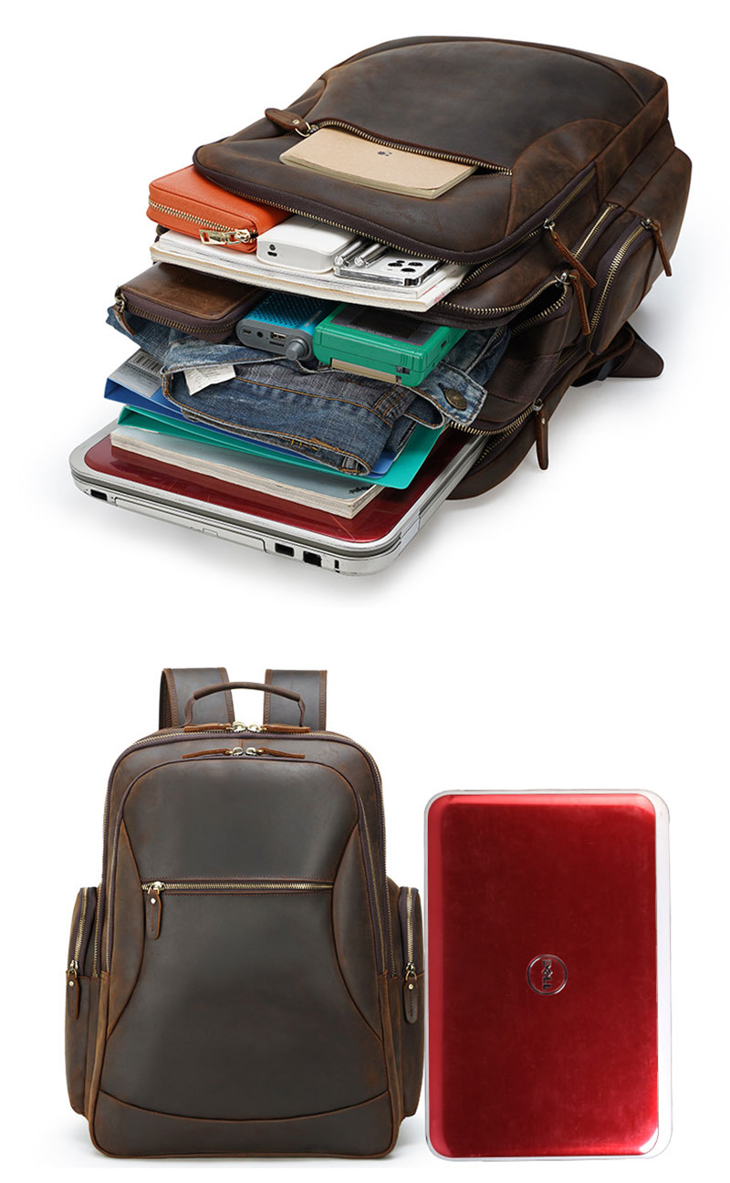Vintage Brown Full Grain Leather 17 Inches Laptop Backpack for Men
