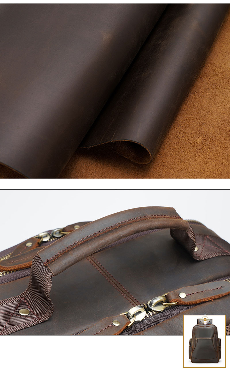 Vintage Brown Full Grain Leather 17 Inches Laptop Backpack for Men