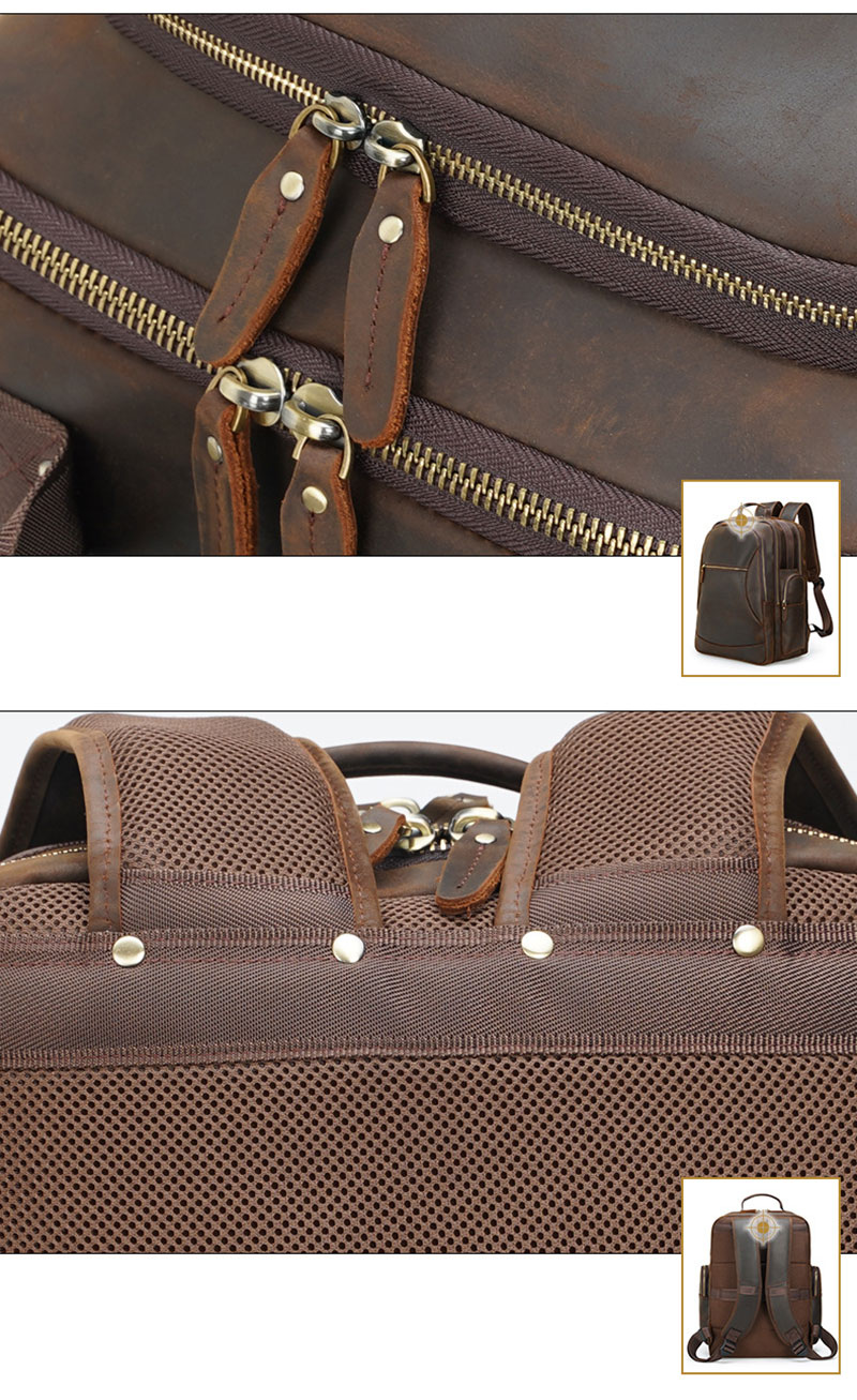 Vintage Brown Full Grain Leather 17 Inches Laptop Backpack for Men