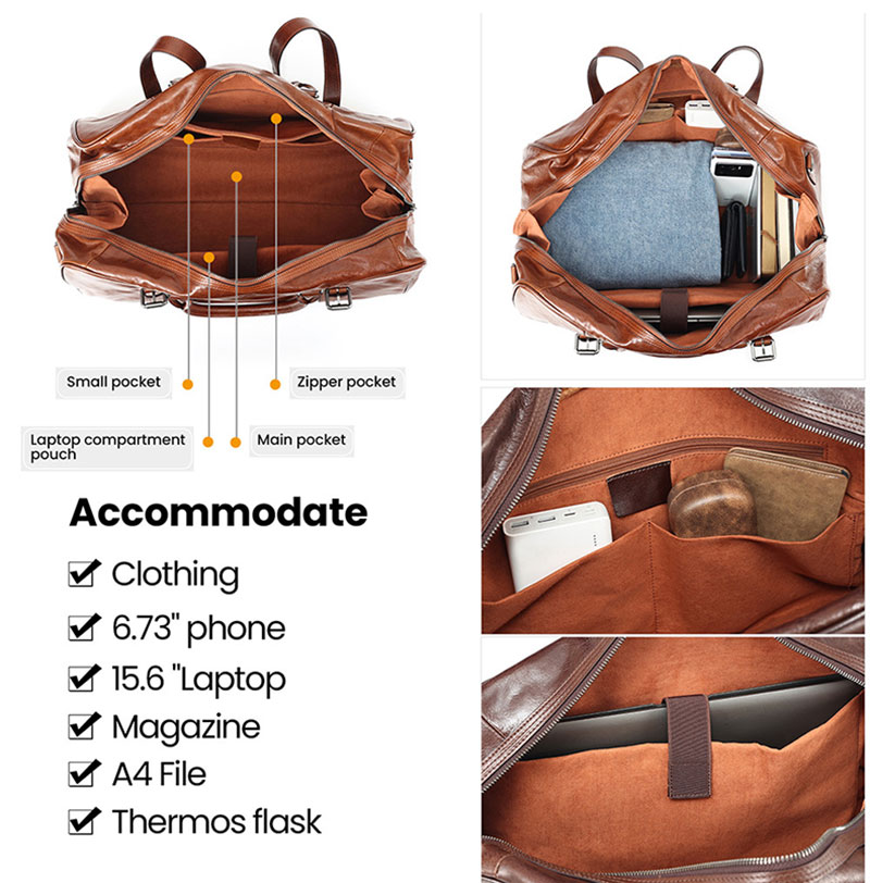 Custom Design Premium Genuine Leather Travel Bag for Weekend