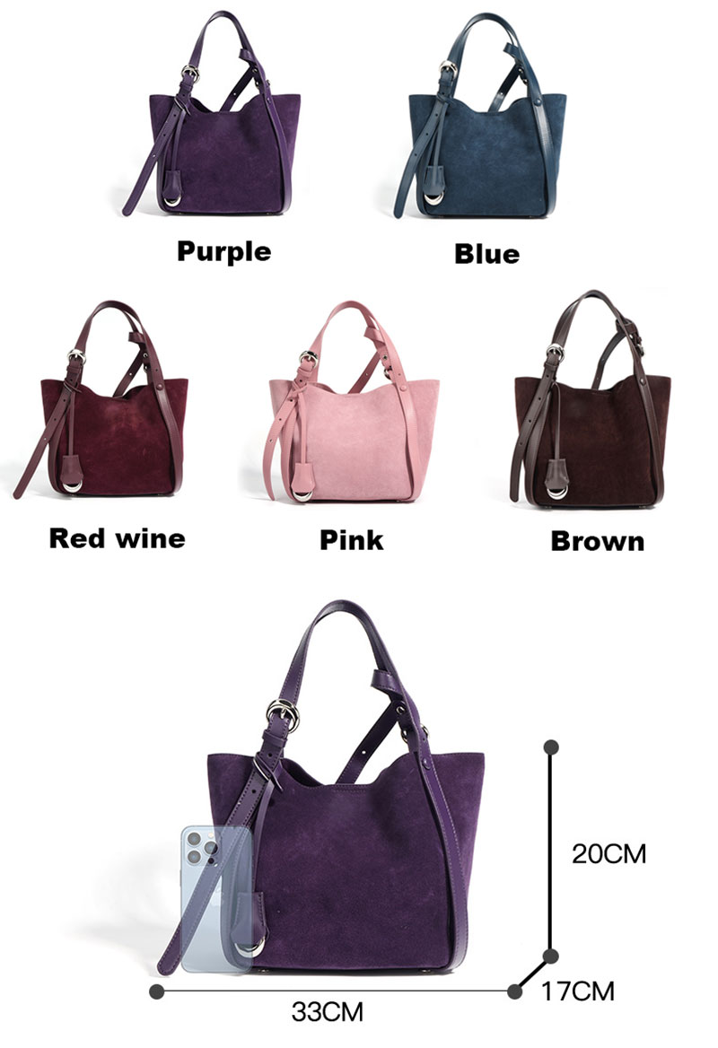 Wholesale Purple Suede Leather Crossbody Tote Bag for Women