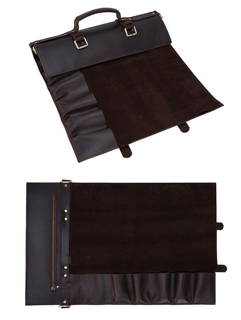 Customizable Premium Brown Leather Tool Bag with Strap