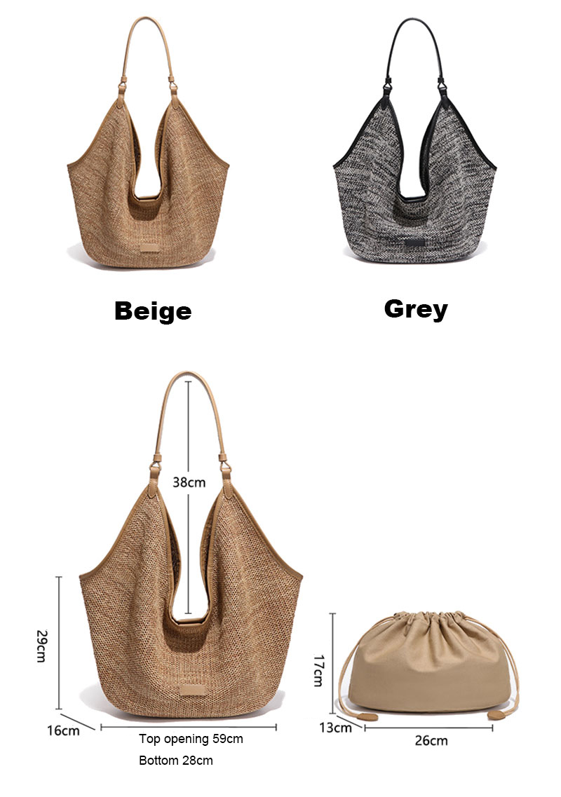 Trendy Custom Large Capacity Beige Straw Shoulder Bag for Women